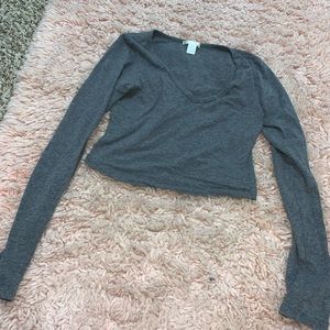 U neck long sleeve crop top